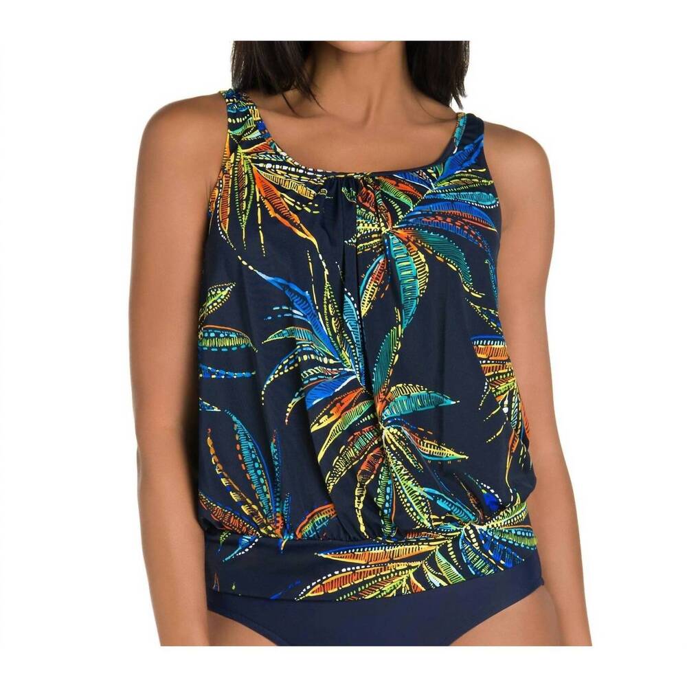 NEW SHAPE SOLVER blouson tankini top in tropical fiesta